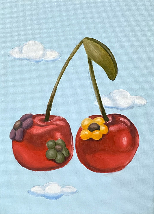 Original Artwork- Cherries with flowers
